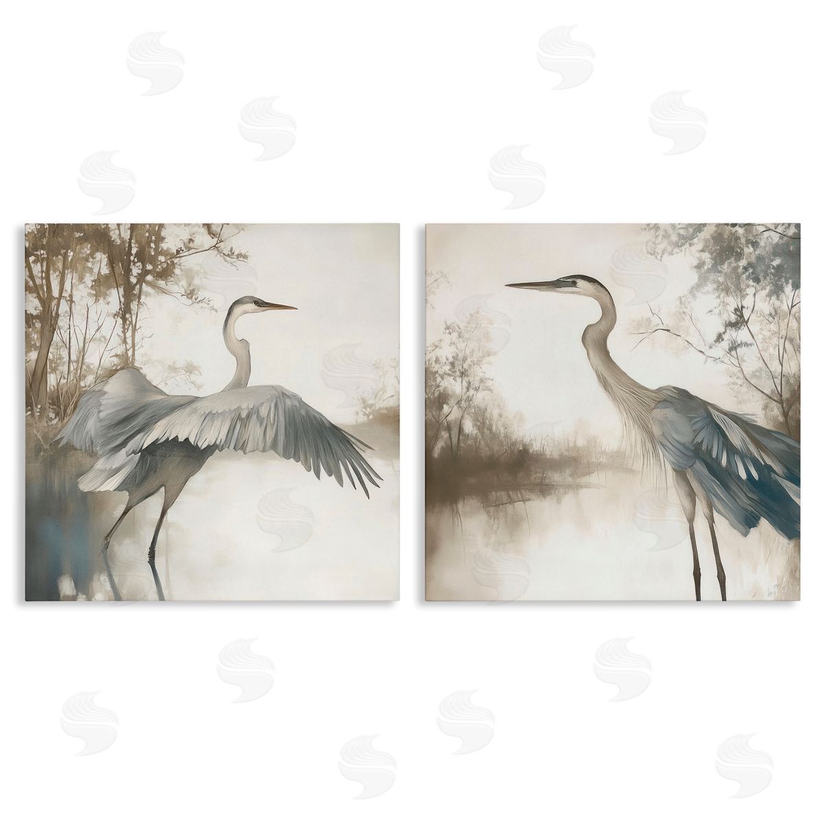 Mona Grace Heron Feathers Over Water Canvas Wall Art Print