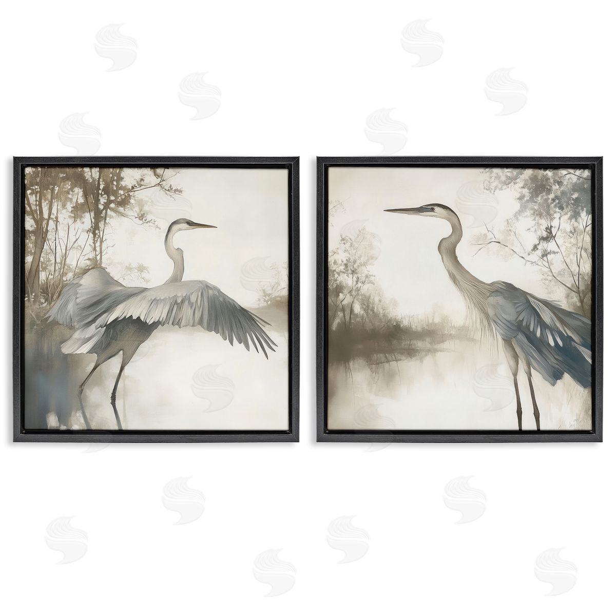 Mona Grace Heron Feathers Over Water Canvas Wall Art Print