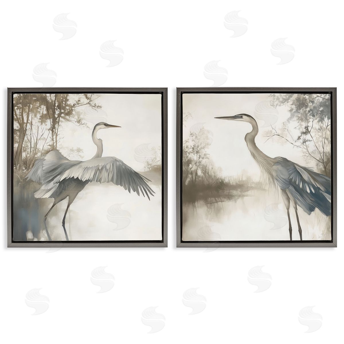 Mona Grace Heron Feathers Over Water Canvas Wall Art Print