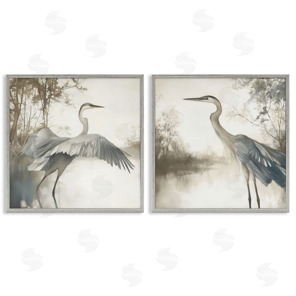 Mona Grace Heron Feathers Over Water Canvas Wall Art Print