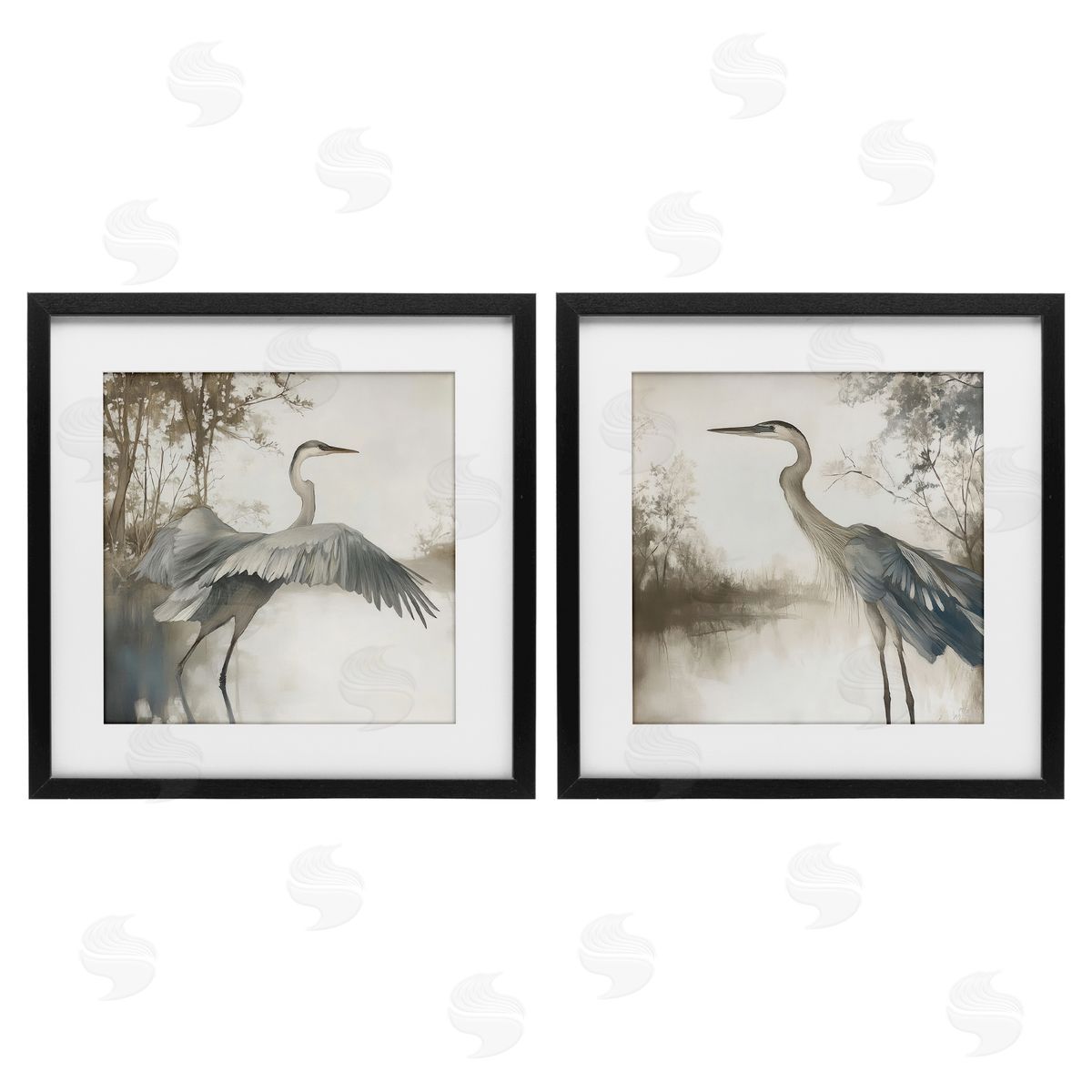 Mona Grace Heron Feathers Over Water Canvas Wall Art Print