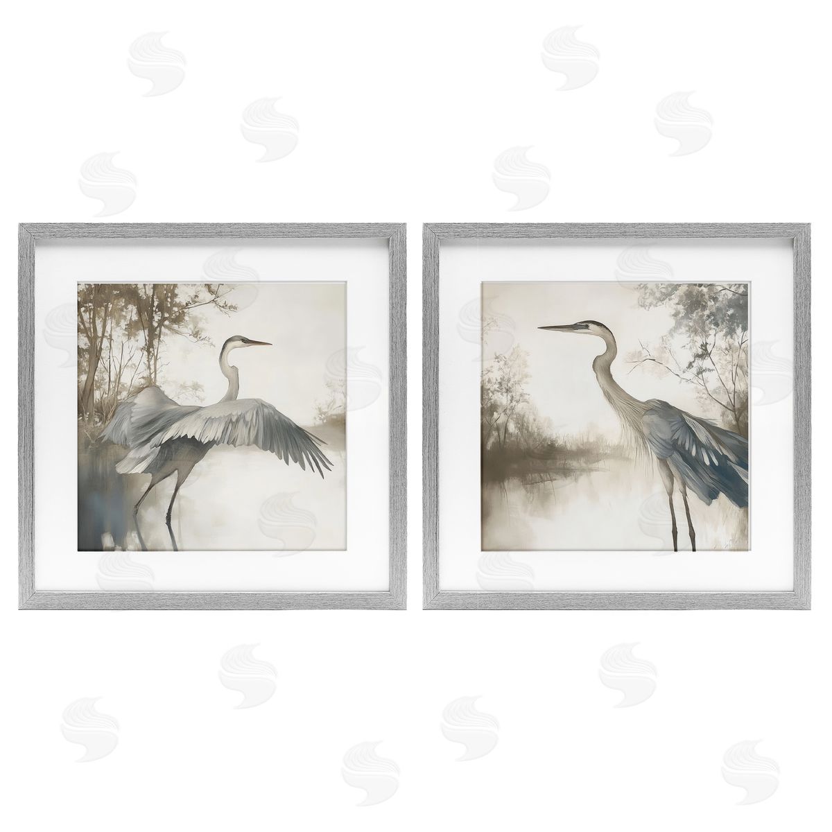 Mona Grace Heron Feathers Over Water Canvas Wall Art Print