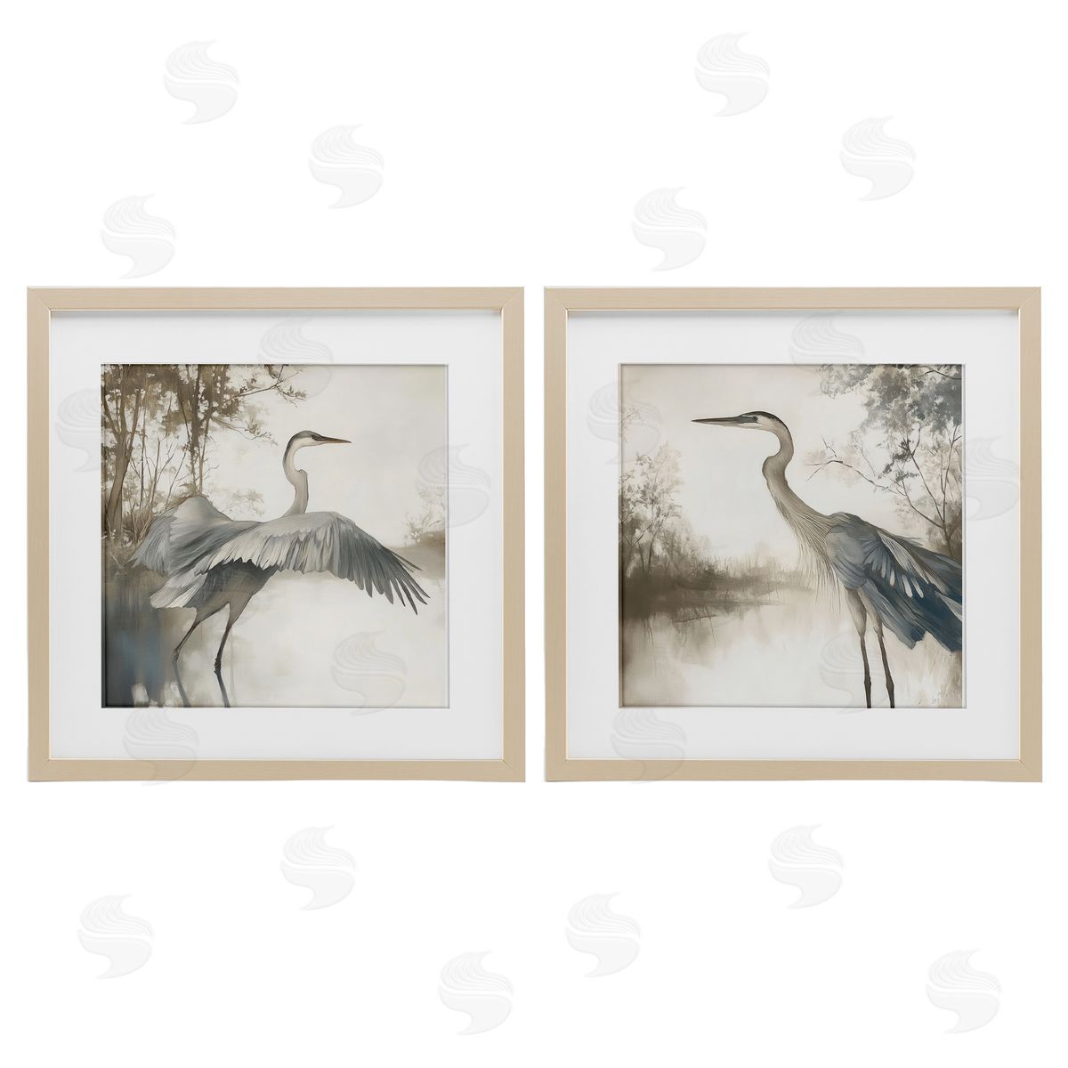 Mona Grace Heron Feathers Over Water Canvas Wall Art Print