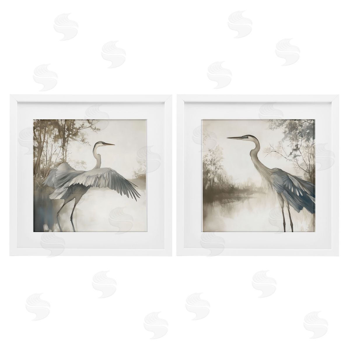 Mona Grace Heron Feathers Over Water Canvas Wall Art Print