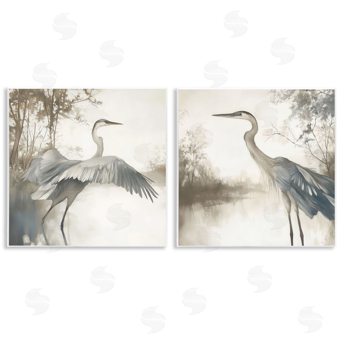 Mona Grace Heron Feathers Over Water Canvas Wall Art Print