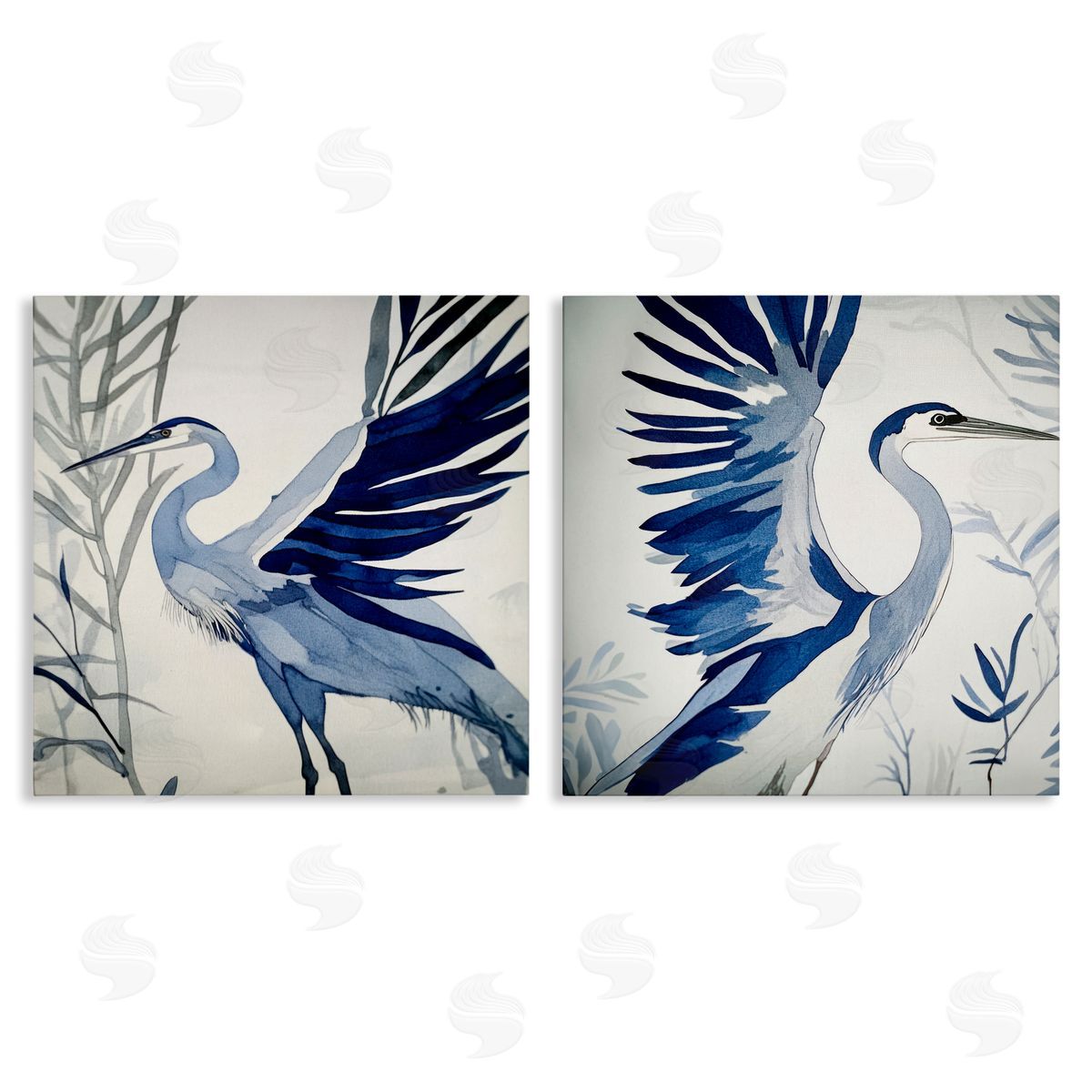 Mona Grace Whimsical Blue Beach Birds Canvas Wall Art Print