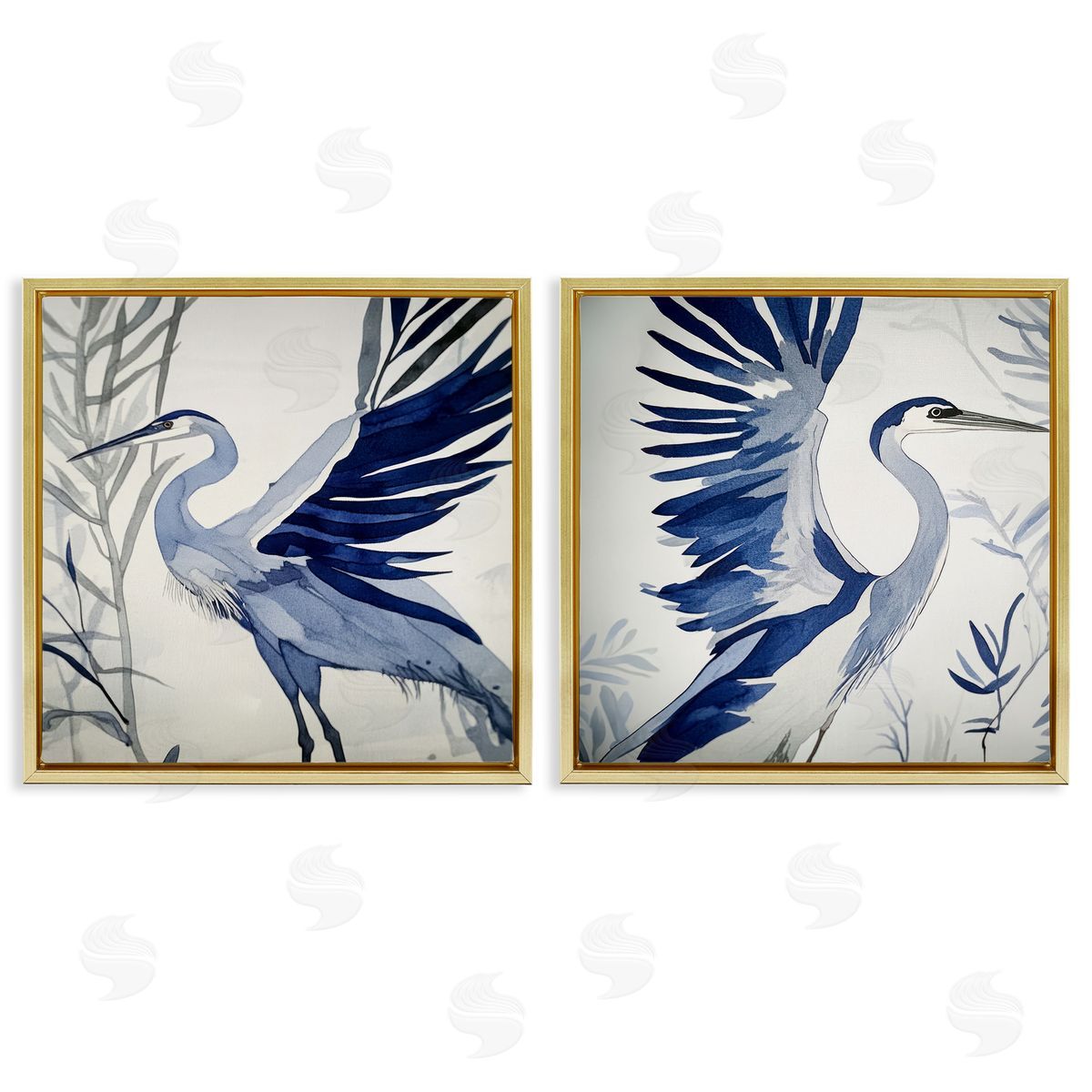 Mona Grace Whimsical Blue Beach Birds Canvas Wall Art Print