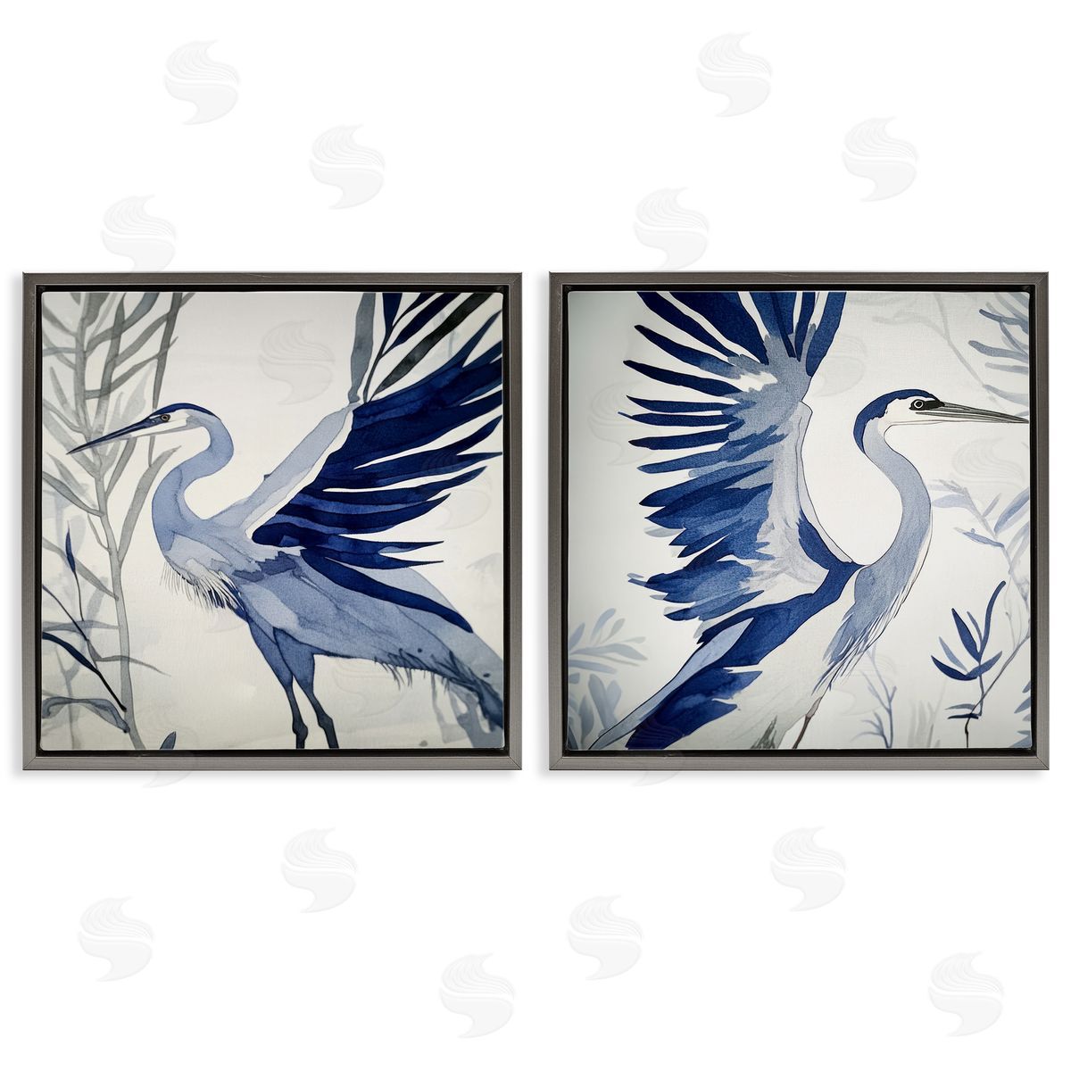 Mona Grace Whimsical Blue Beach Birds Canvas Wall Art Print