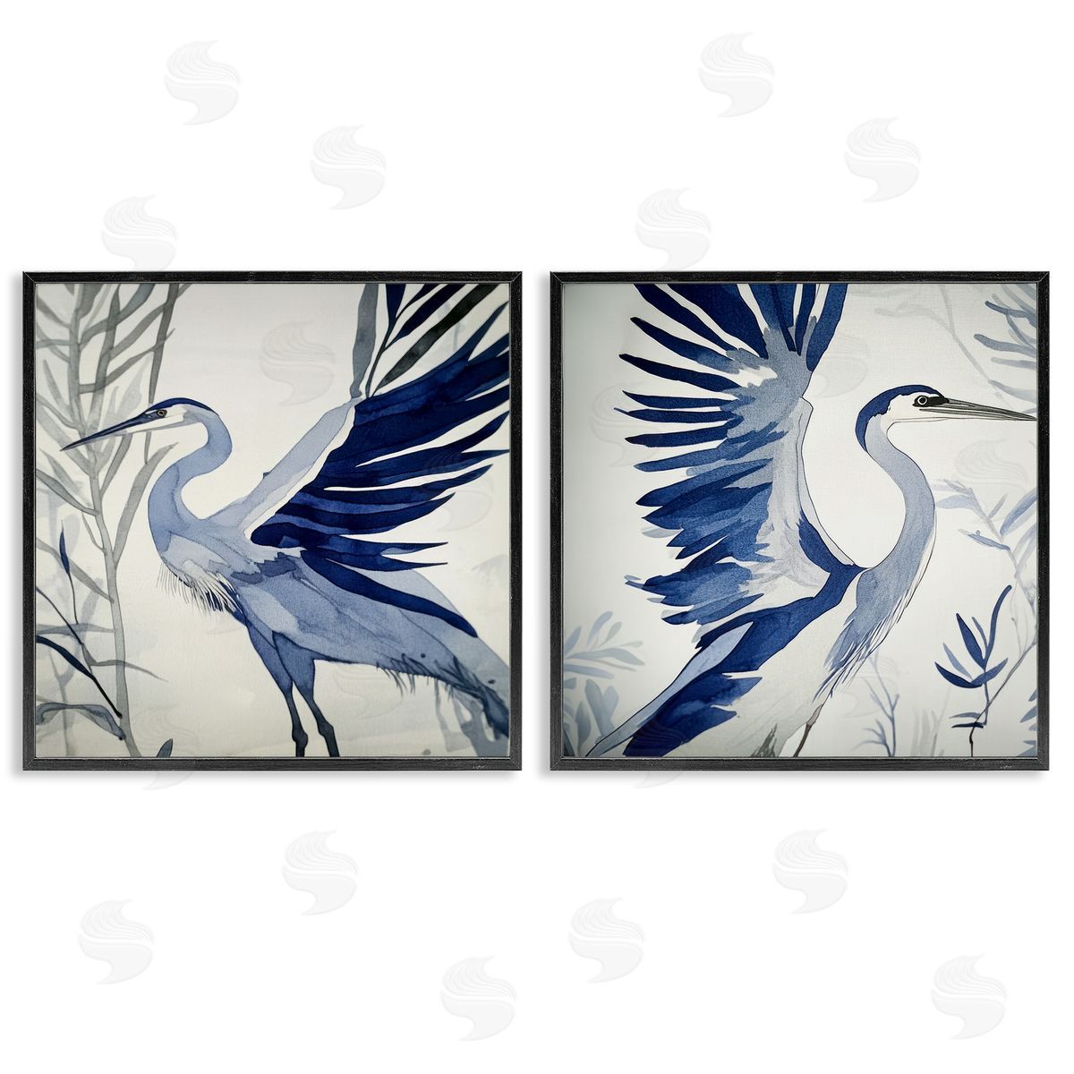 Mona Grace Whimsical Blue Beach Birds Canvas Wall Art Print