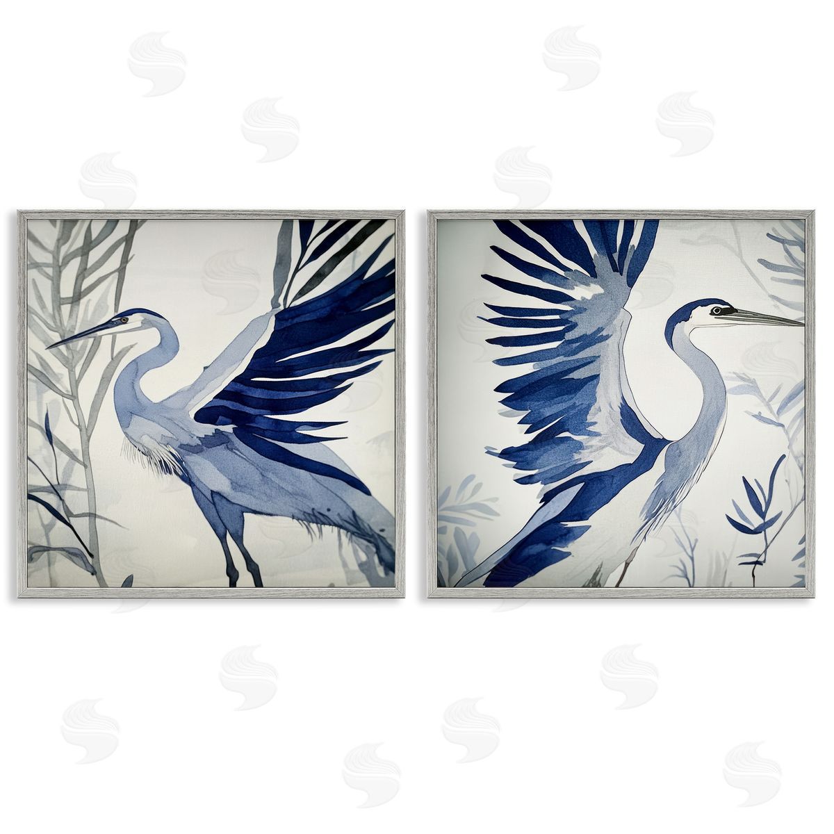 Mona Grace Whimsical Blue Beach Birds Canvas Wall Art Print