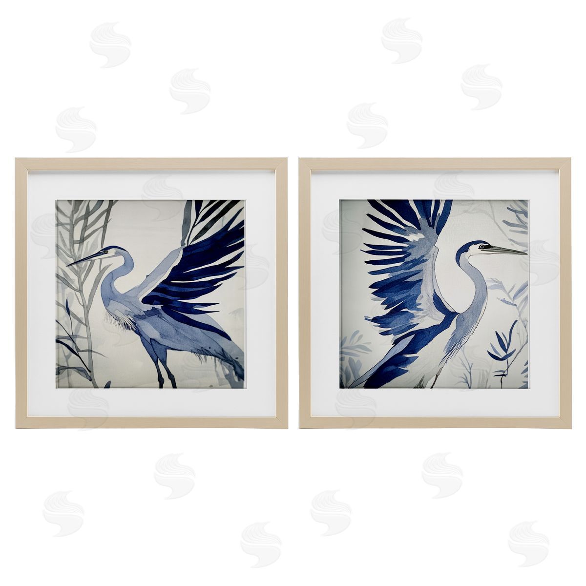 Mona Grace Whimsical Blue Beach Birds Canvas Wall Art Print
