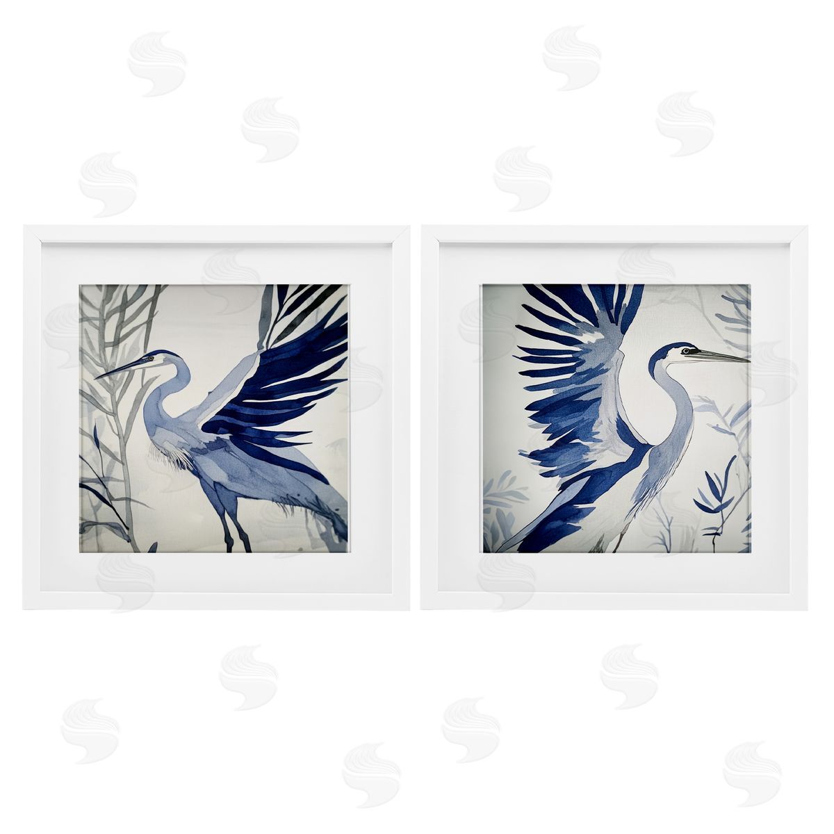 Mona Grace Whimsical Blue Beach Birds Canvas Wall Art Print