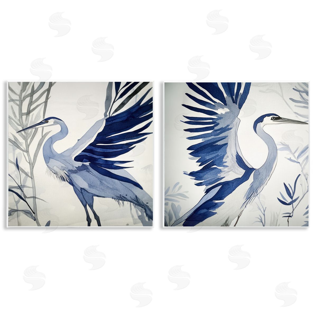 Mona Grace Whimsical Blue Beach Birds Canvas Wall Art Print