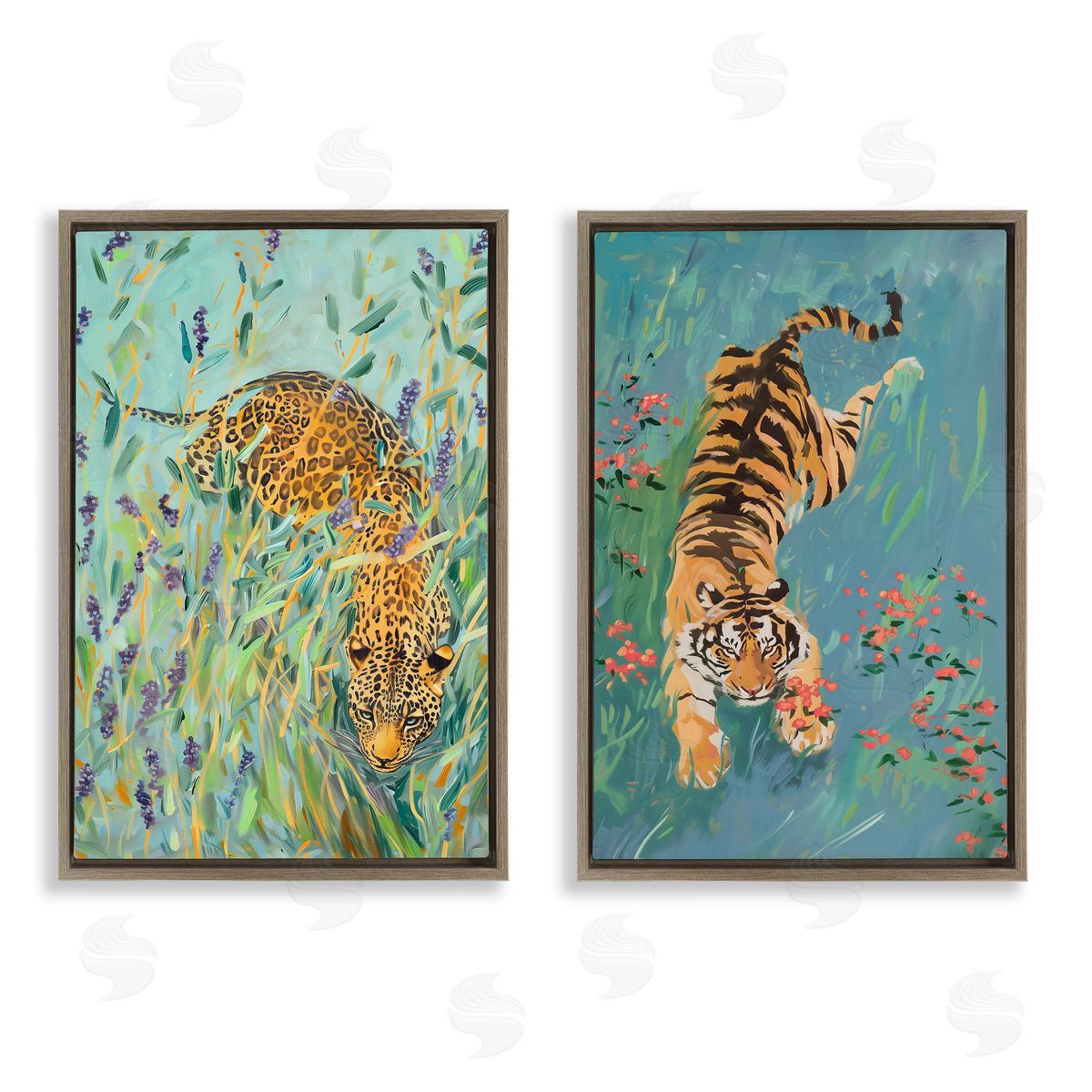 Amanda Tsoukanelis Prowling Tiger & Leopard Habitats Canvas Wall Art Print