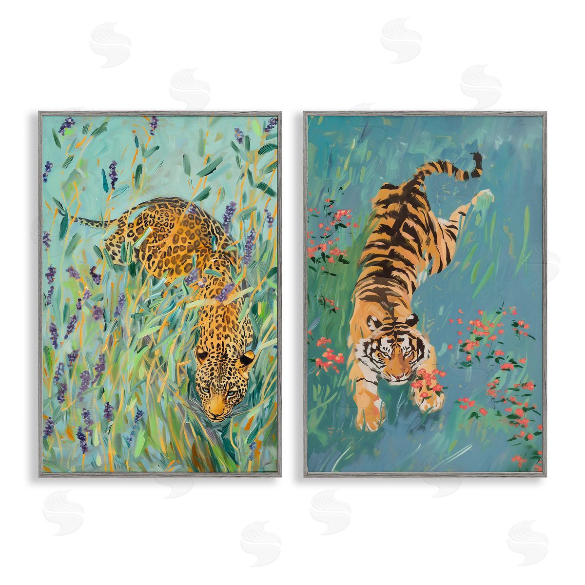 Amanda Tsoukanelis Prowling Tiger & Leopard Habitats Canvas Wall Art Print
