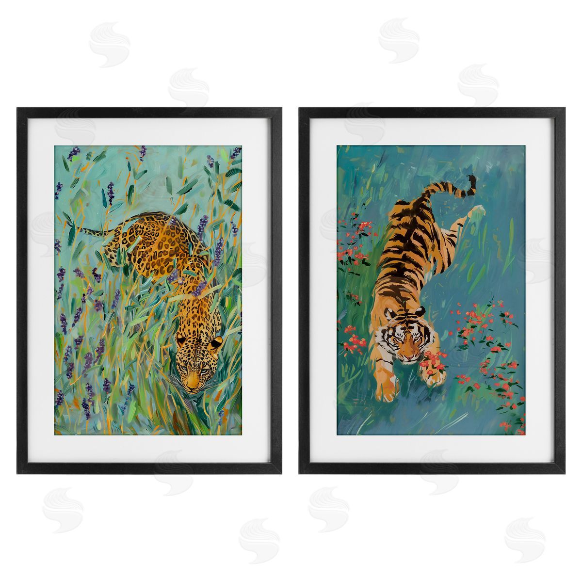 Amanda Tsoukanelis Prowling Tiger & Leopard Habitats Canvas Wall Art Print