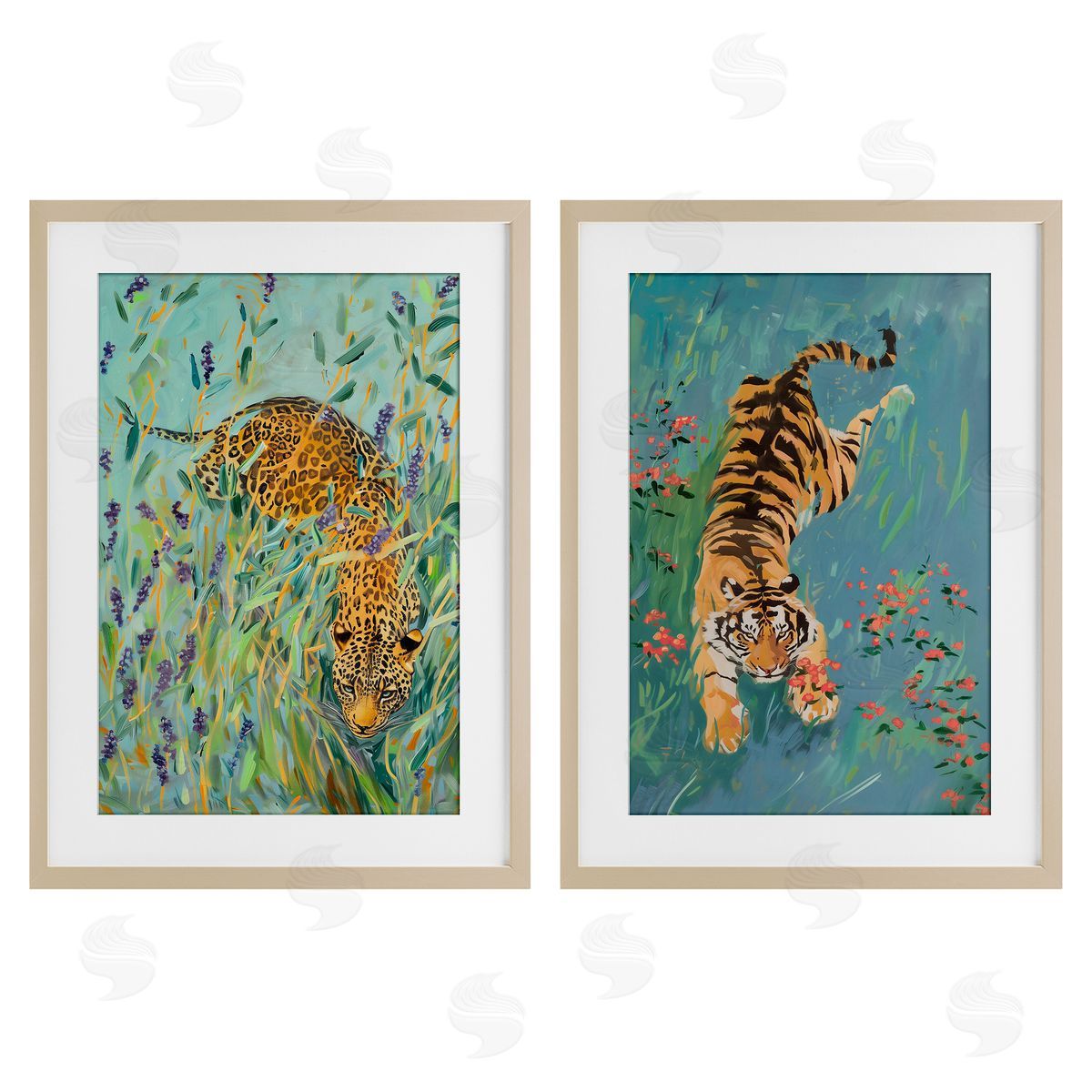 Amanda Tsoukanelis Prowling Tiger & Leopard Habitats Canvas Wall Art Print