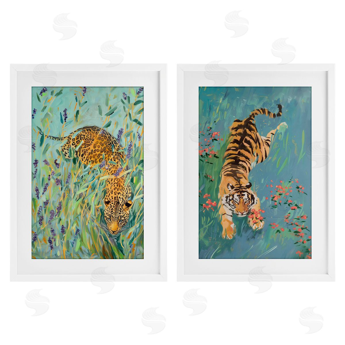 Amanda Tsoukanelis Prowling Tiger & Leopard Habitats Canvas Wall Art Print