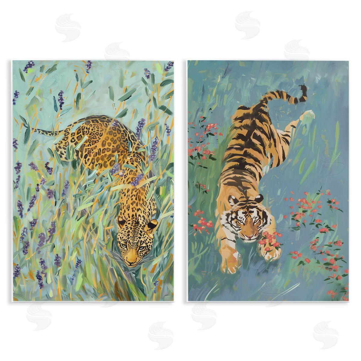 Amanda Tsoukanelis Prowling Tiger & Leopard Habitats Canvas Wall Art Print