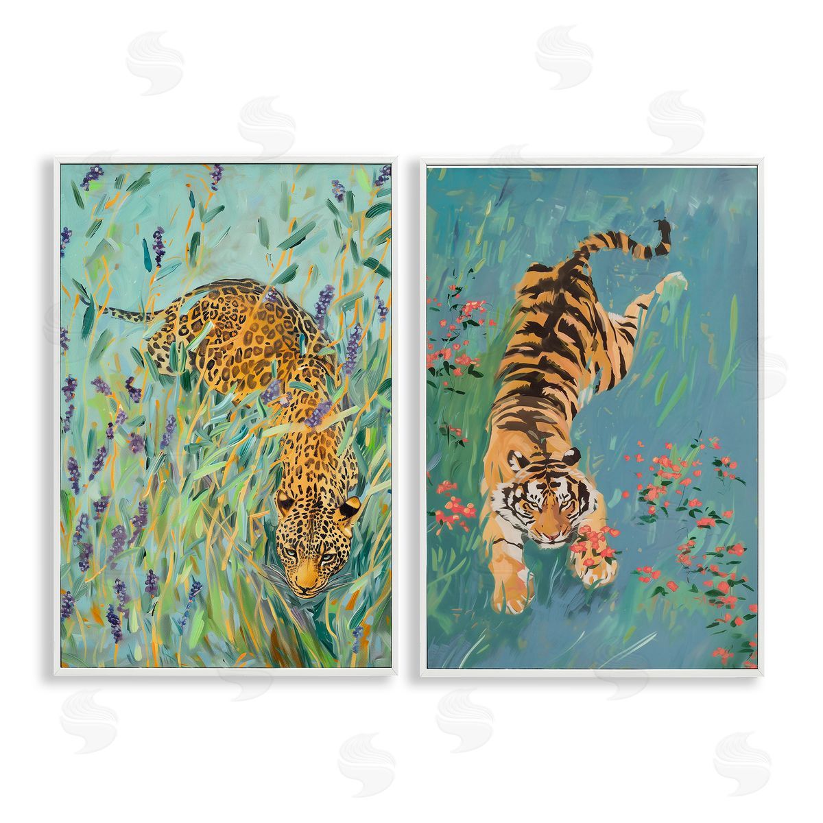 Amanda Tsoukanelis Prowling Tiger & Leopard Habitats Canvas Wall Art Print