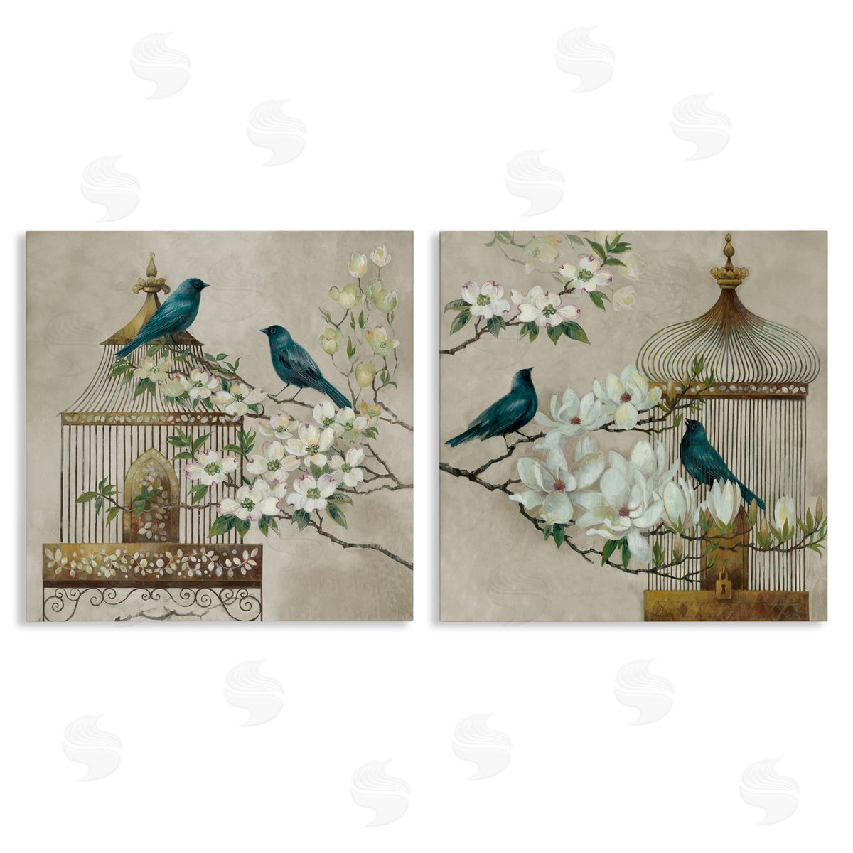 Elaine Vollherbst-Lane Spring Bluebirds Menagerie Canvas Wall Art Set