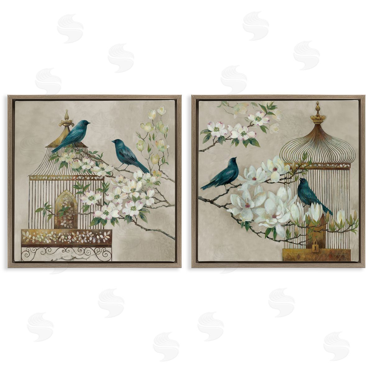 Elaine Vollherbst-Lane Spring Bluebirds Menagerie Brown Floating Frame Canvas Art Set