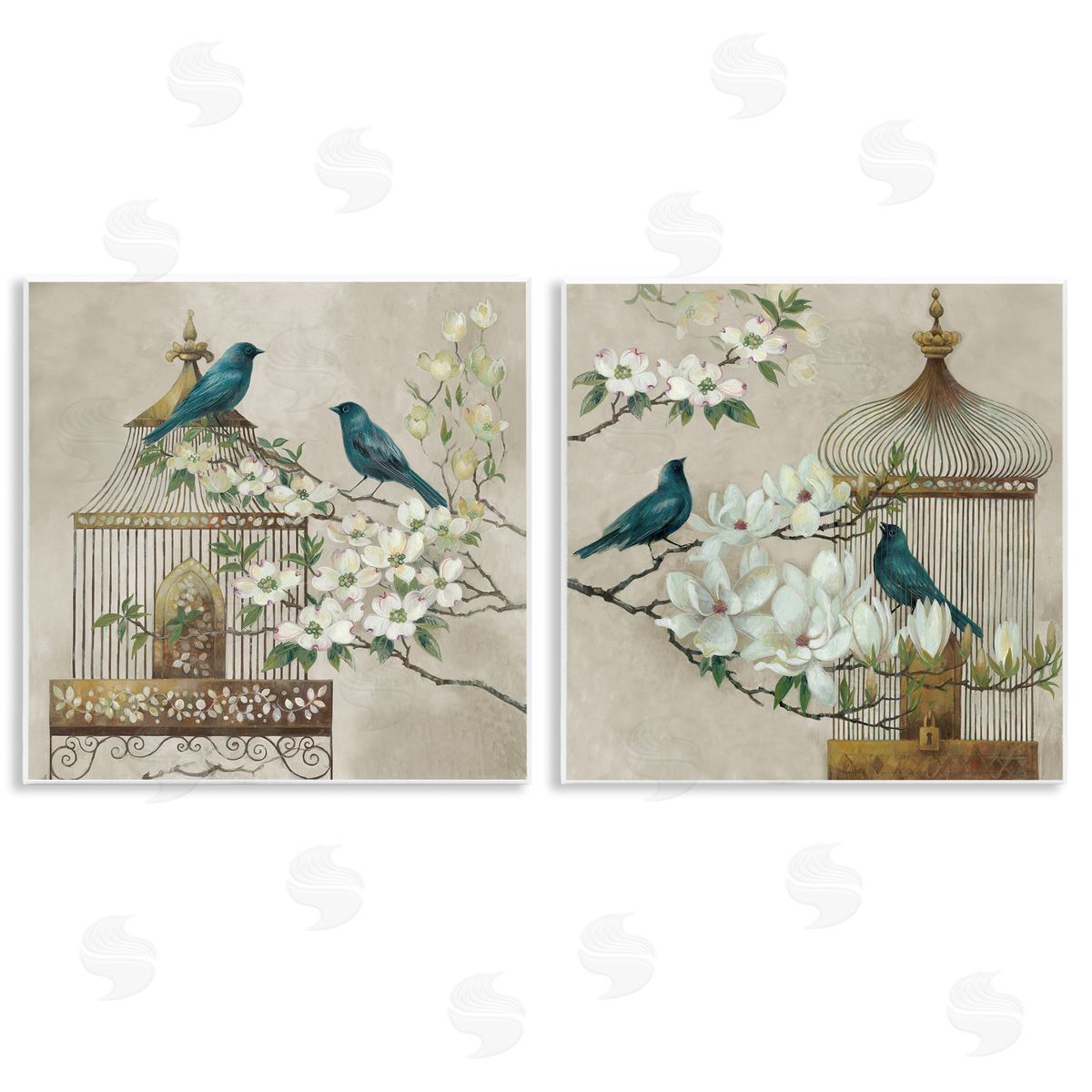 Elaine Vollherbst-Lane Spring Bluebirds Menagerie Wall Plaque Printed Art Set