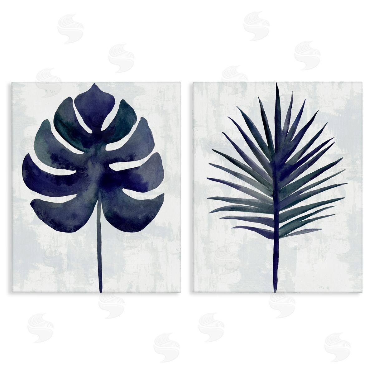 Christie Adams Navy Monstera & Fan Palm Canvas Wall Art Print