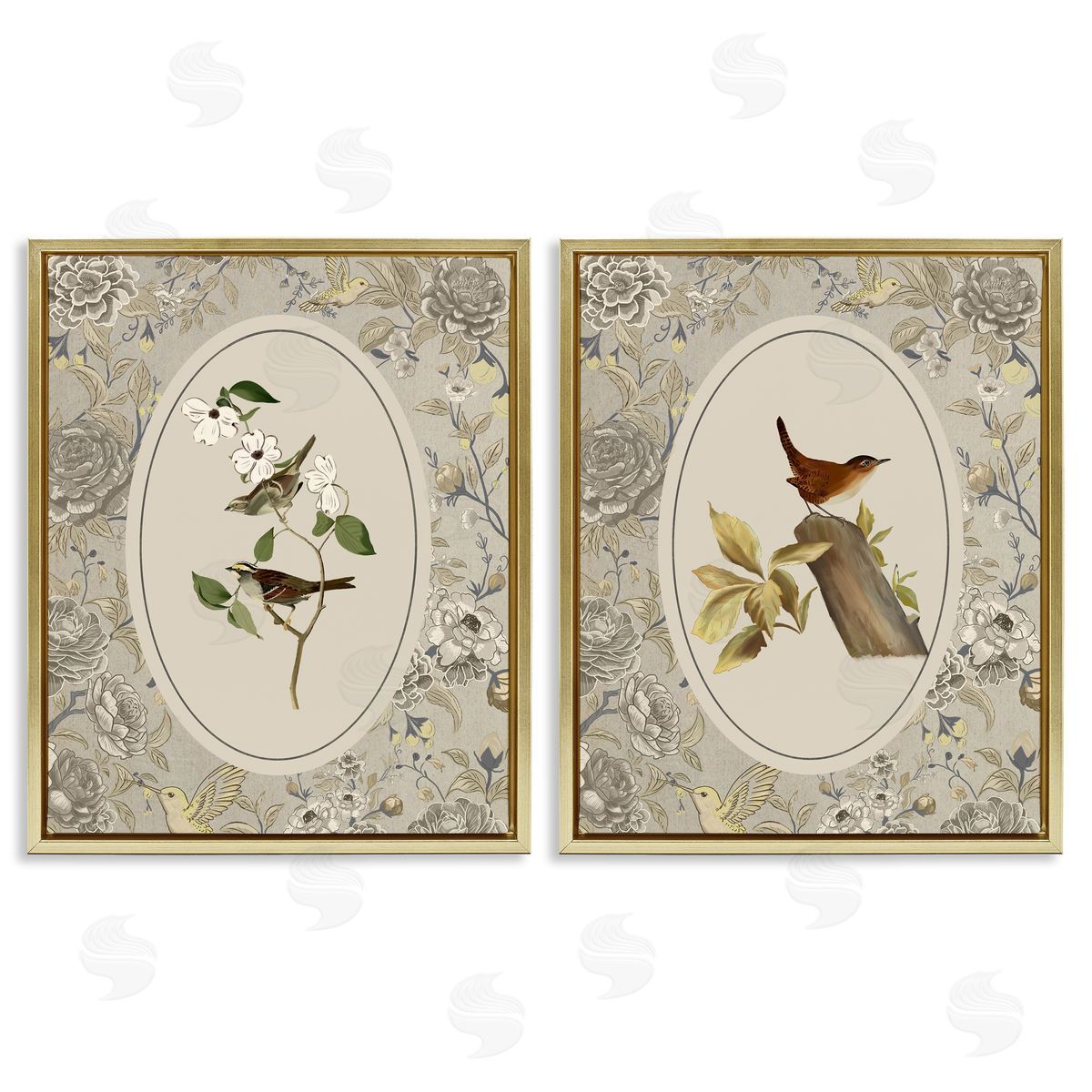 Radhika Modi Vintage Birds & Toile Canvas Wall Art Print