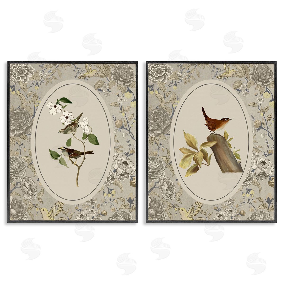 Radhika Modi Vintage Birds & Toile Canvas Wall Art Print