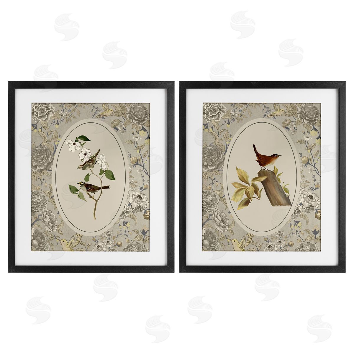 Radhika Modi Vintage Birds & Toile Canvas Wall Art Print