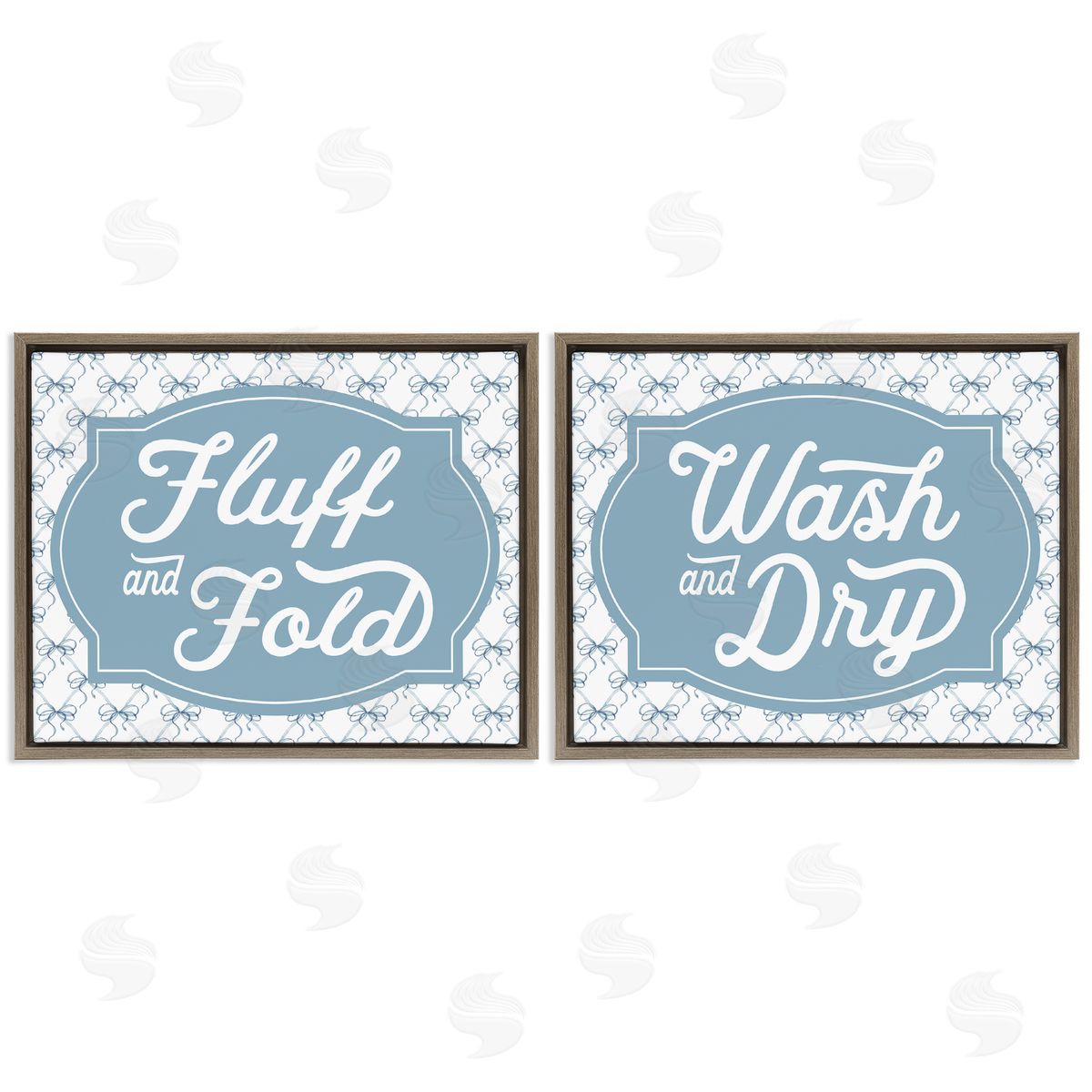 Lettered and Lined Laundry Phrases with Vintage Bows Canvas Wall Art Print