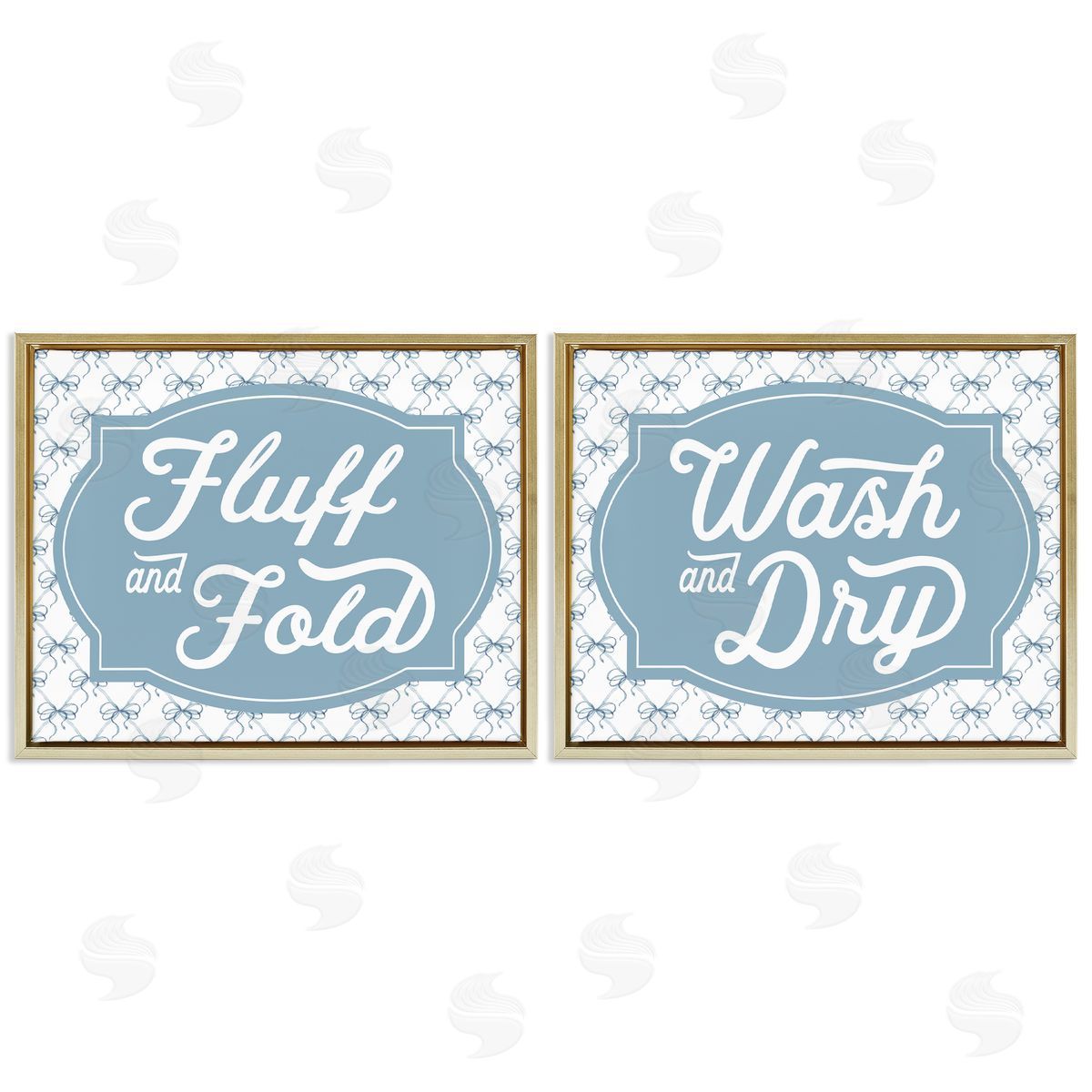 Lettered and Lined Laundry Phrases with Vintage Bows Canvas Wall Art Print