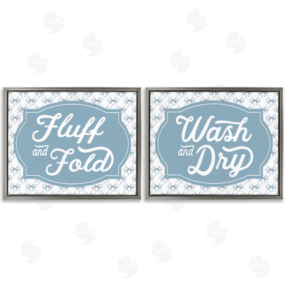 Lettered and Lined Laundry Phrases with Vintage Bows Canvas Wall Art Print