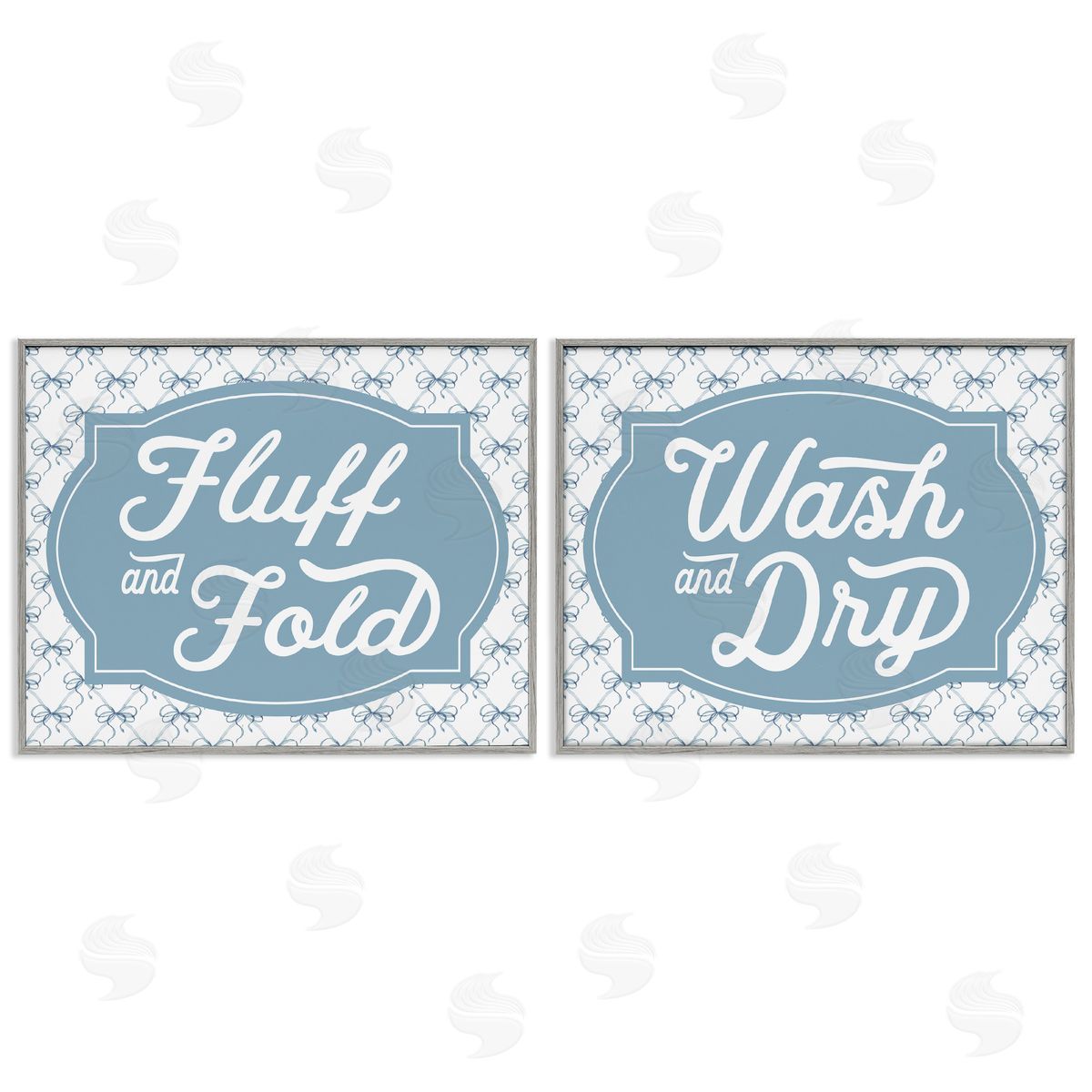 Lettered and Lined Laundry Phrases with Vintage Bows Canvas Wall Art Print