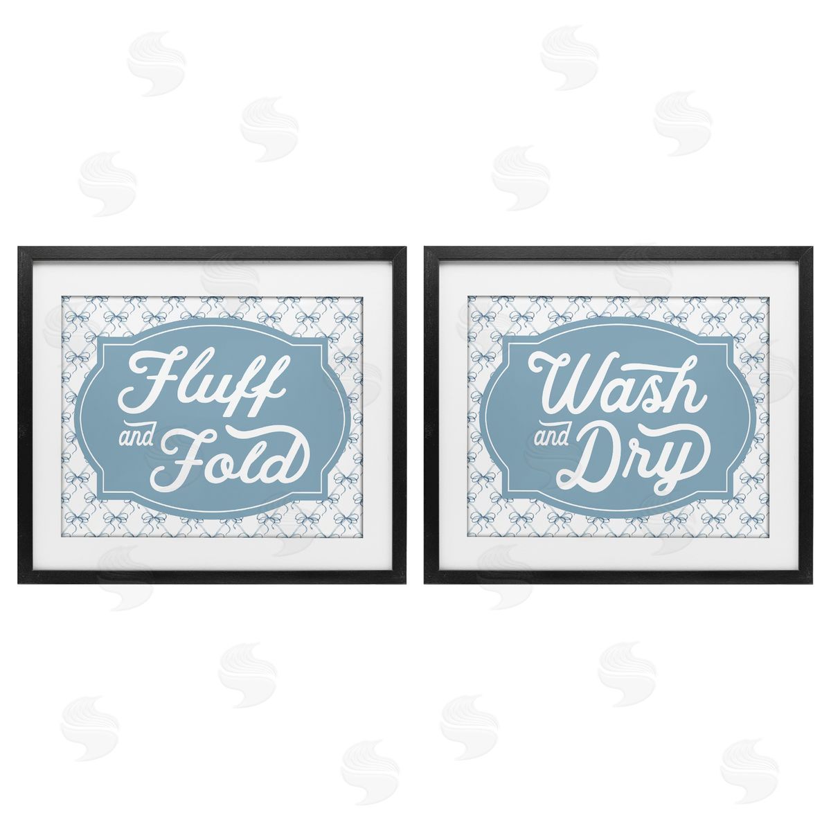 Lettered and Lined Laundry Phrases with Vintage Bows Canvas Wall Art Print
