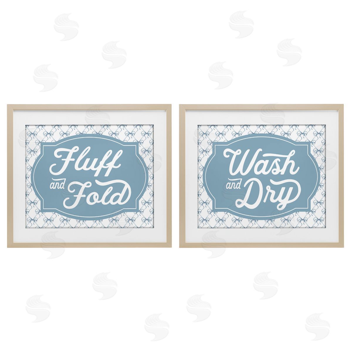 Lettered and Lined Laundry Phrases with Vintage Bows Canvas Wall Art Print