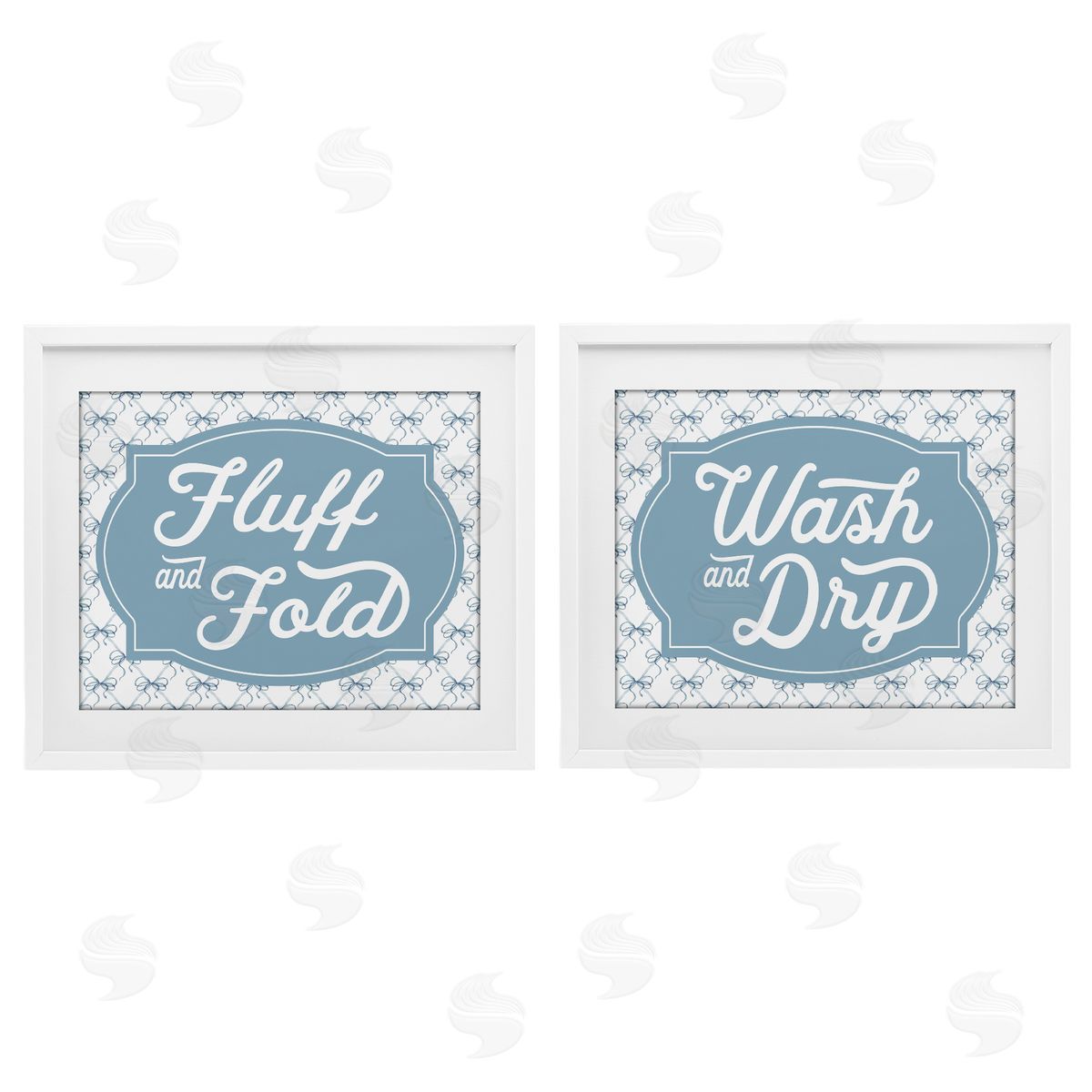 Lettered and Lined Laundry Phrases with Vintage Bows Canvas Wall Art Print