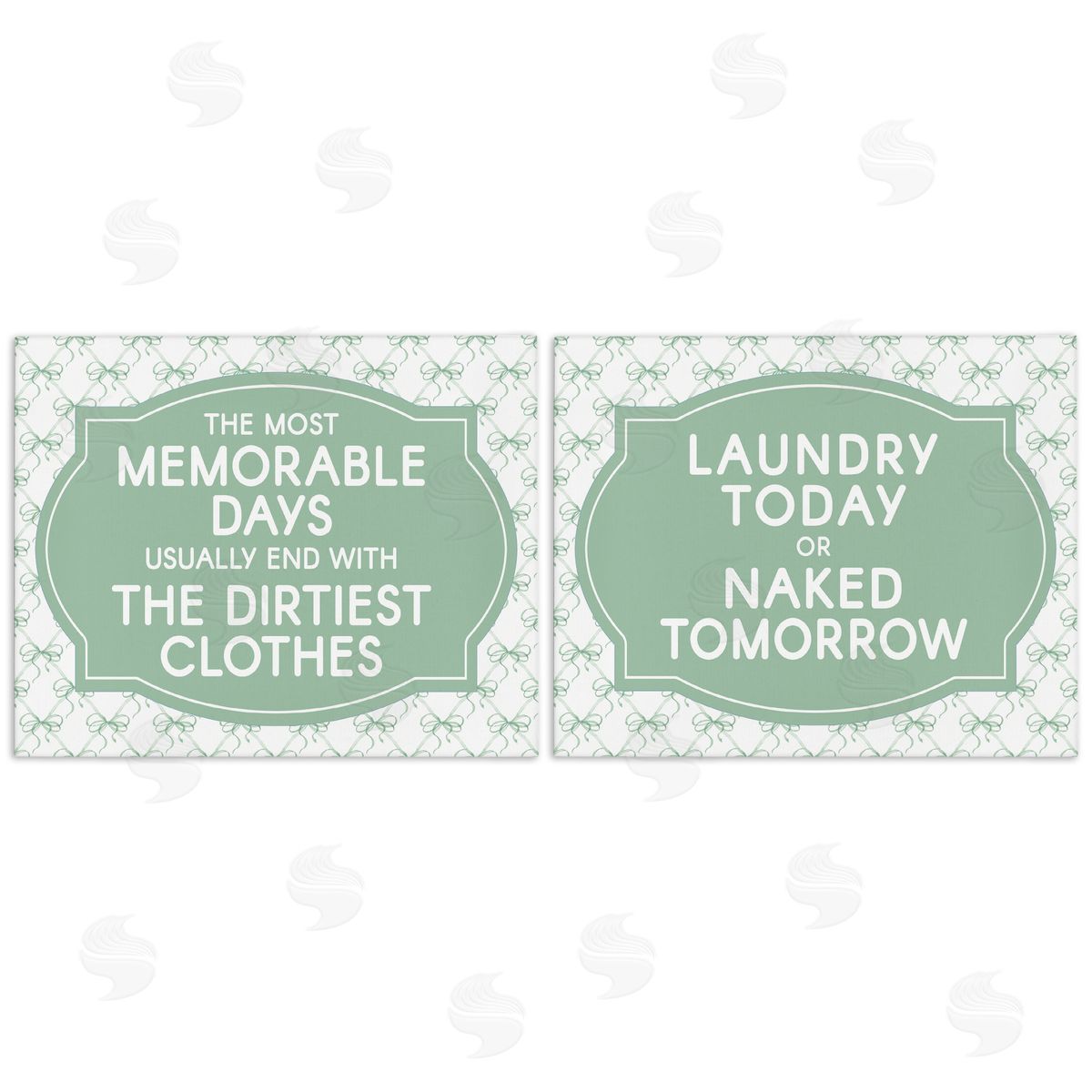 Lettered and Lined Green Bow Laundry Sentiments Canvas Wall Art Print