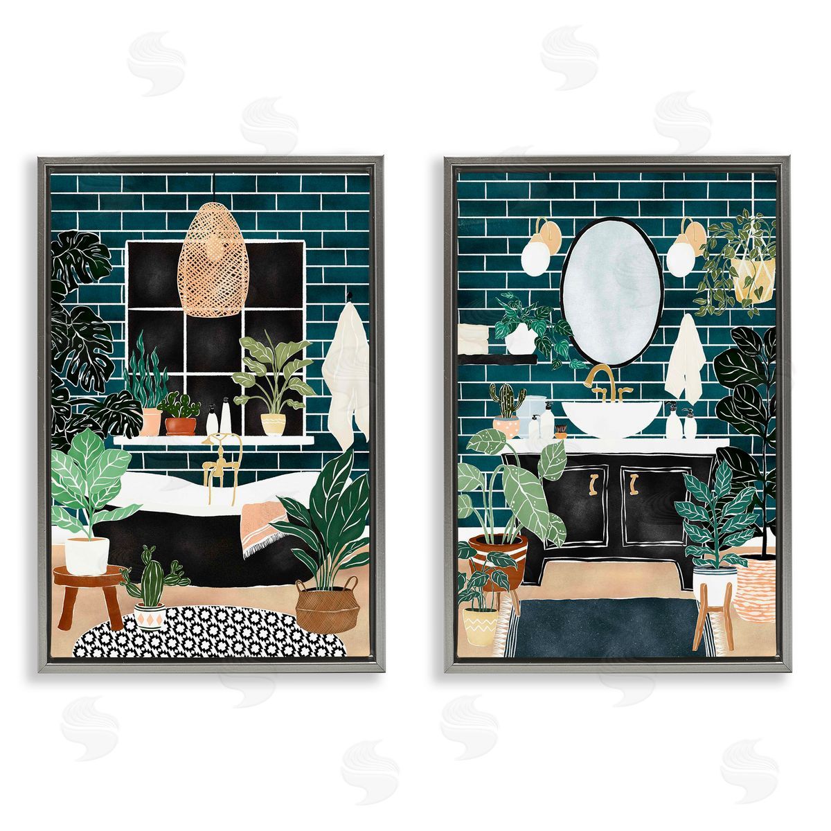 JJ Design House LLC Modern Bathroom with House Plants Canvas Wall Art Print