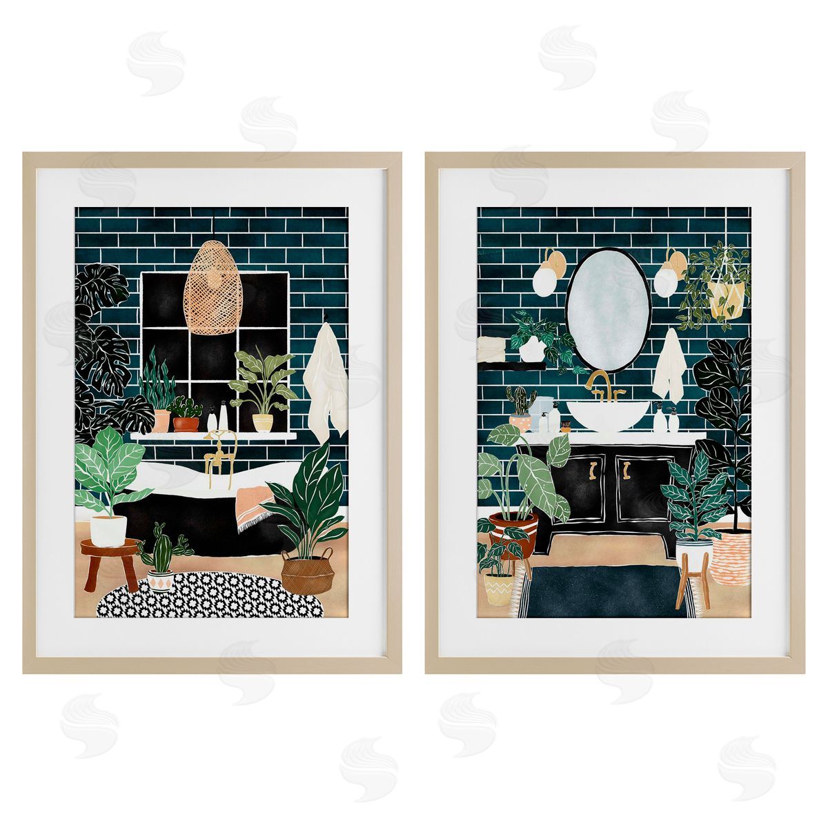 JJ Design House LLC Modern Bathroom with House Plants Canvas Wall Art Print