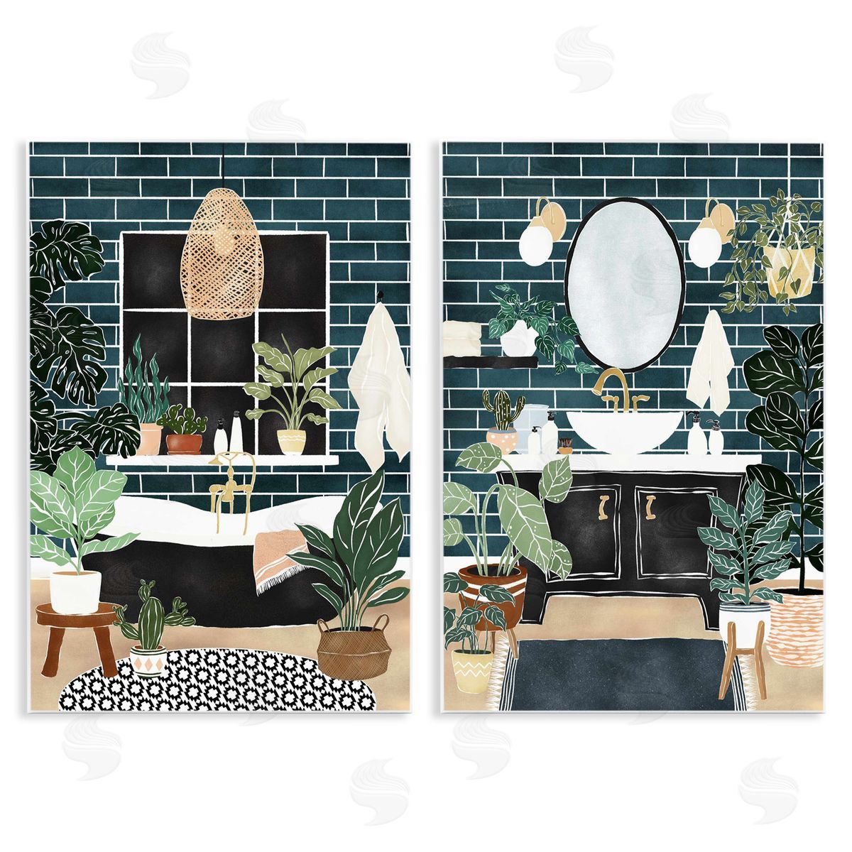 JJ Design House LLC Modern Bathroom with House Plants Canvas Wall Art Print