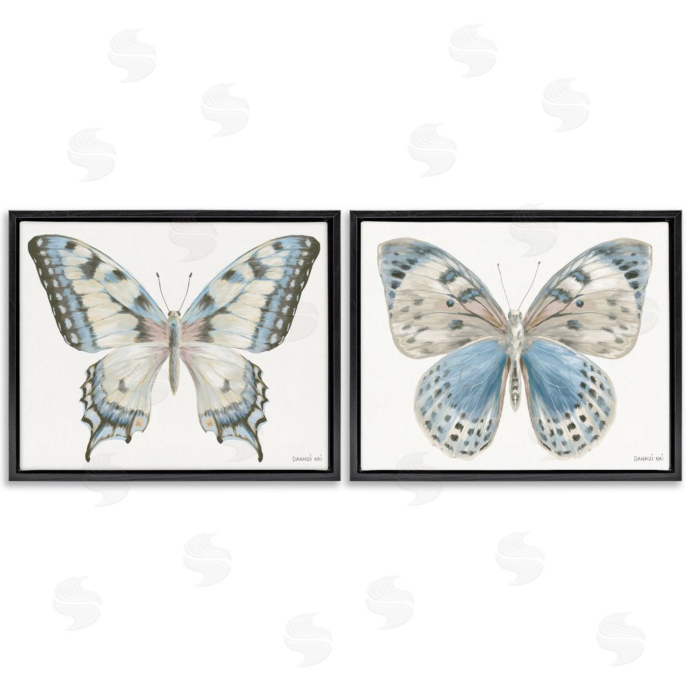 Danhui Nai Blue Accented Butterflies Black Floating Frame Canvas Wall Art Set