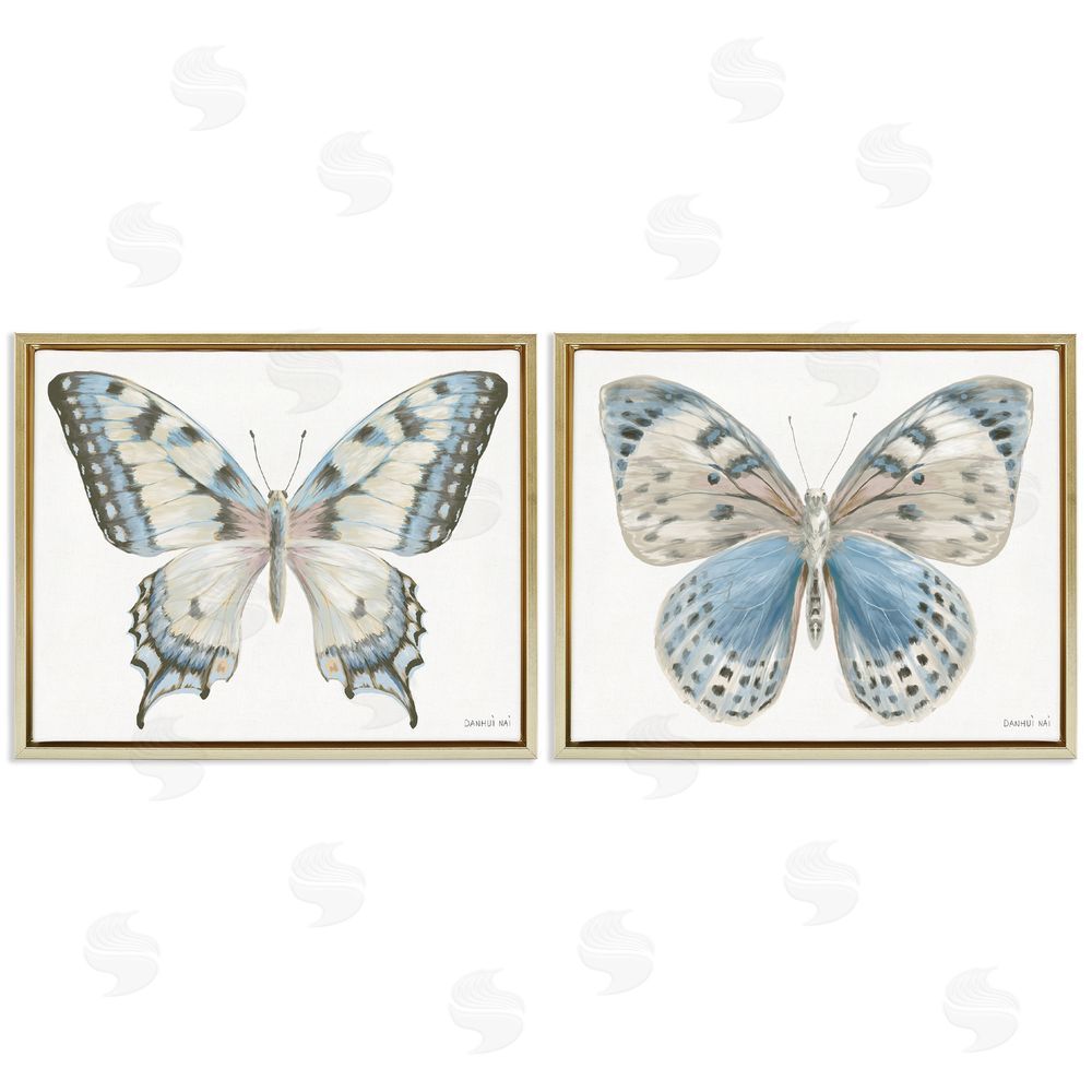 Danhui Nai Blue Accented Butterflies Gold Floating Frame Canvas Art Set