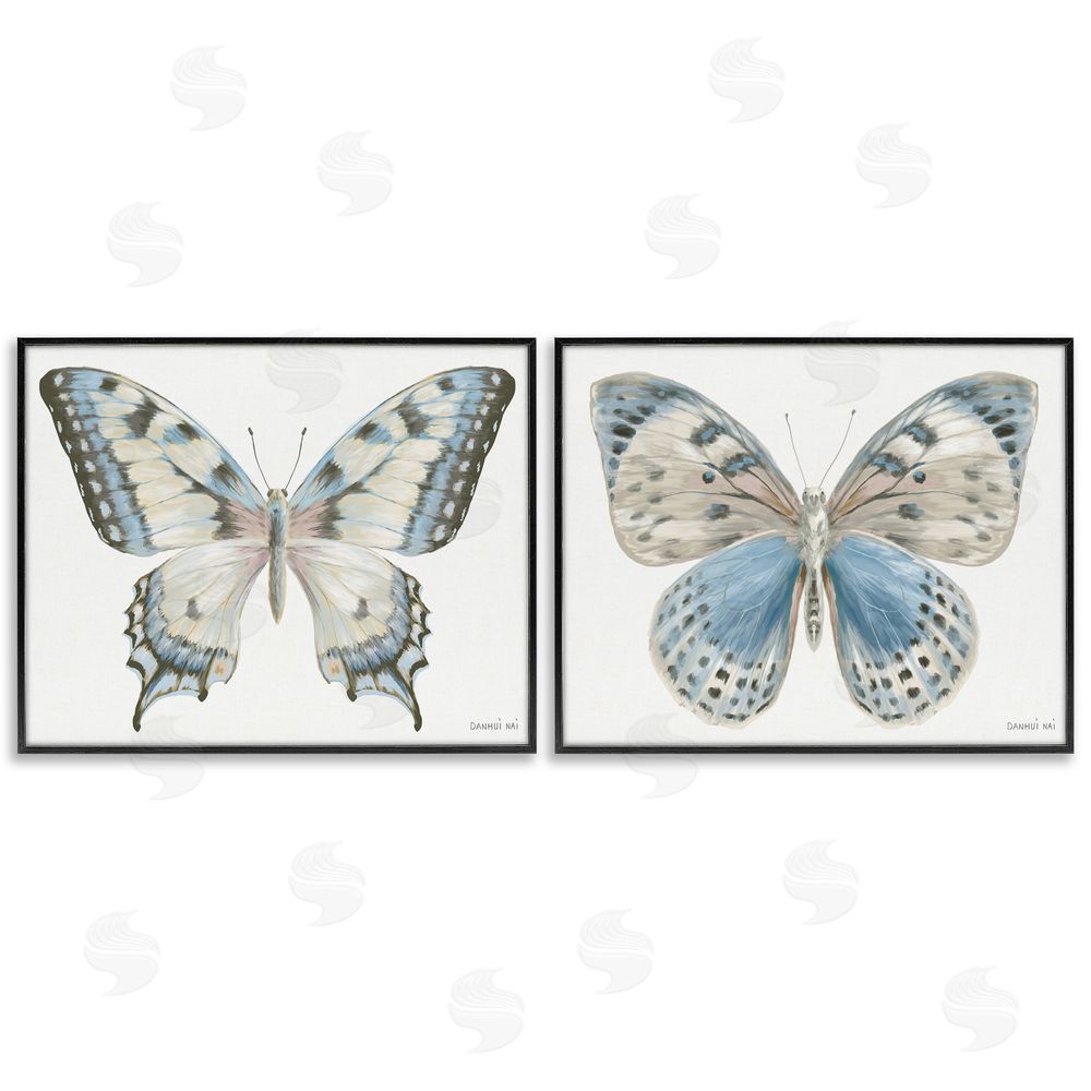Danhui Nai Blue Accented Butterflies Black Framed Giclee Art Set