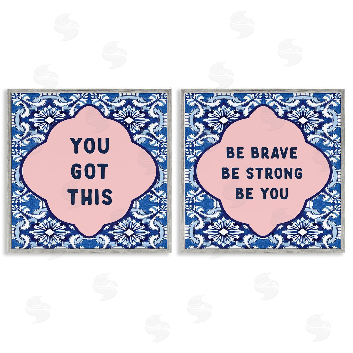 Lettered and Lined Encouraging Words on Boho Gray Framed Giclee Art Set