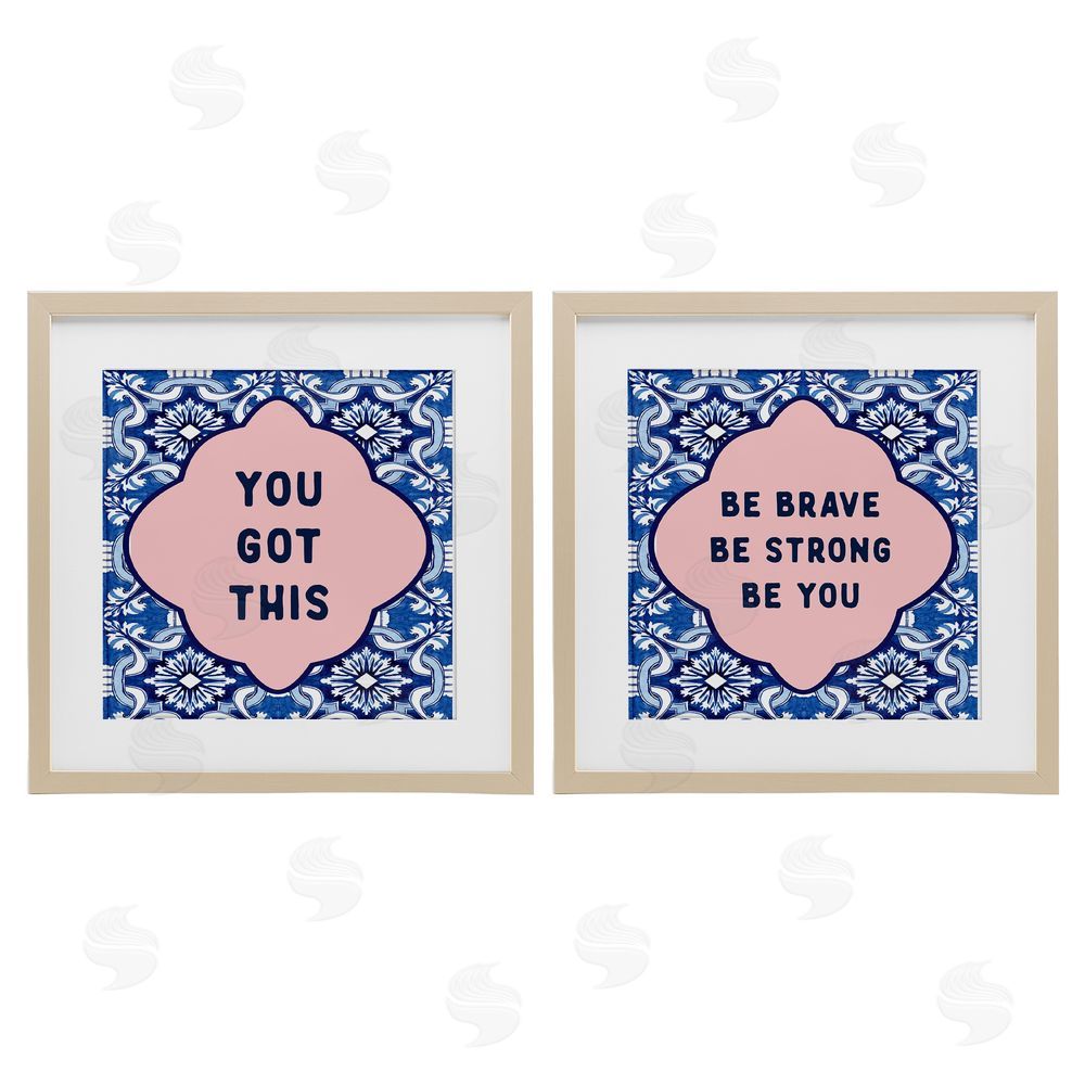 Lettered and Lined Encouraging Words on Boho Birch Framed Print Under Glass Set