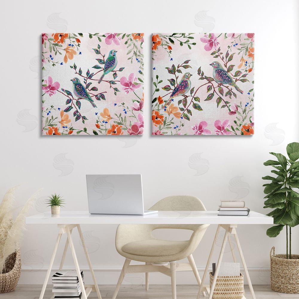 Adonna Ebrahimi Bird Pairs & Country Florals Printed Wall Art Set in Room