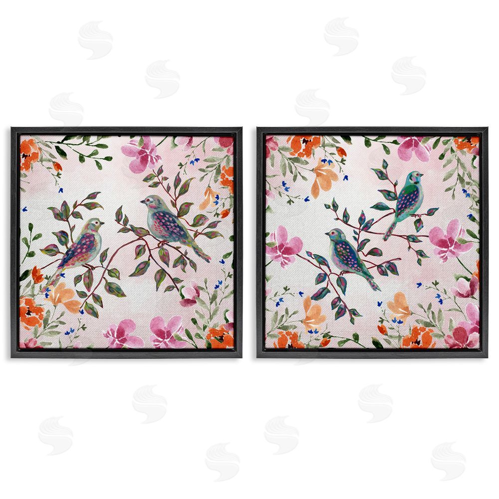 Adonna Ebrahimi Bird Pairs & Country Florals Black Floating Frame Canvas Wall Art Set