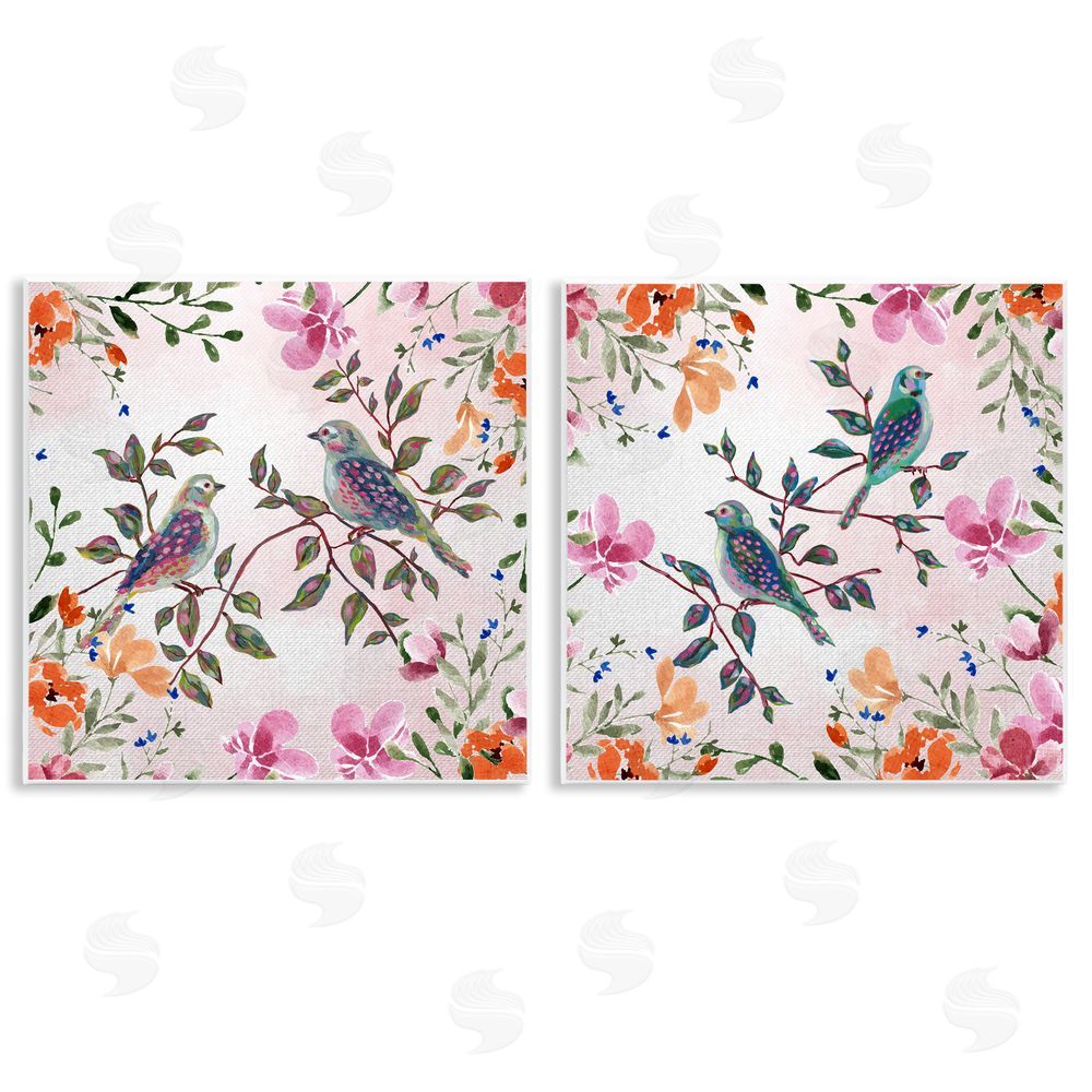 Adonna Ebrahimi Bird Pairs & Country Florals Wall Plaque Printed Art Set